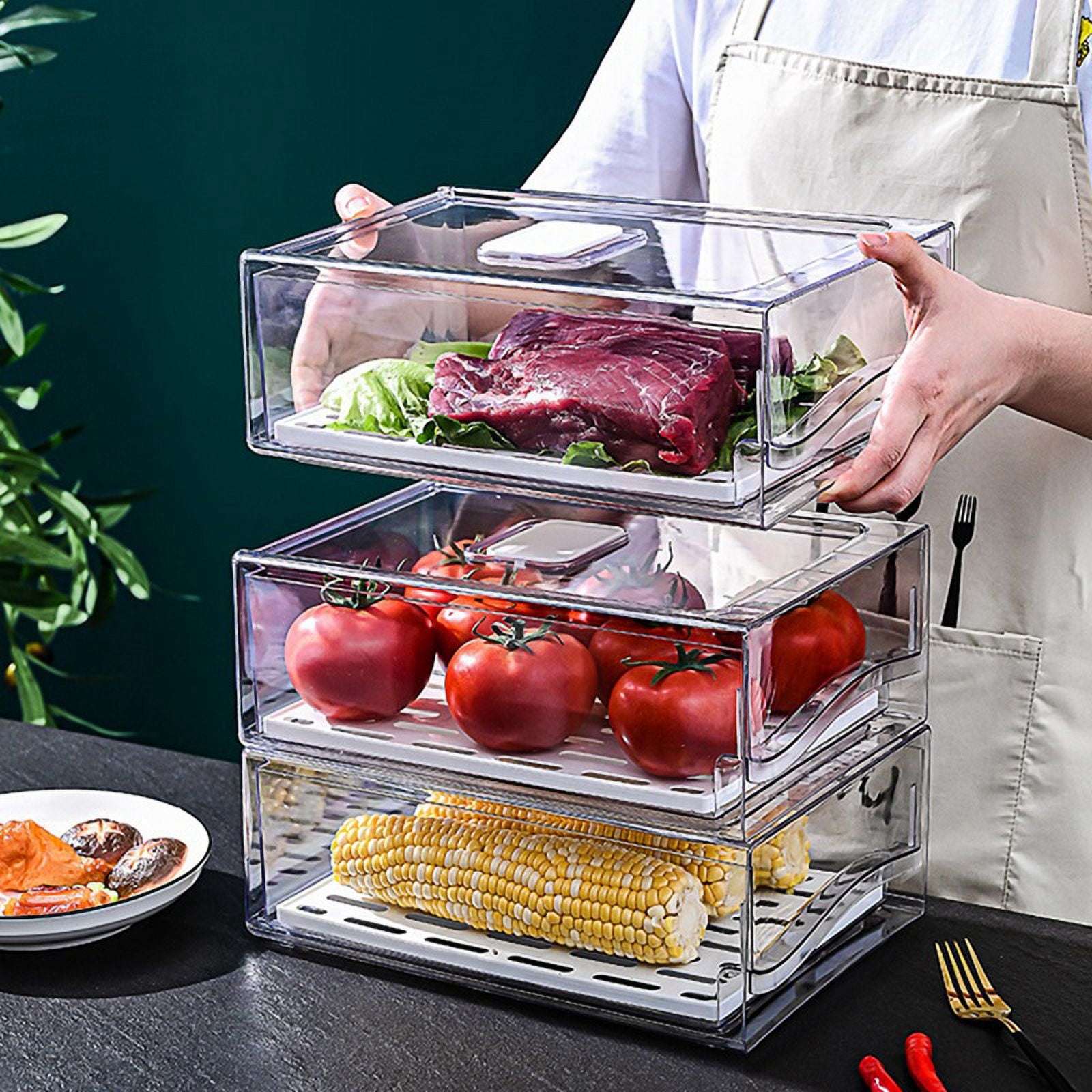 Refrigerator Organizer Bins with Pull Out Drawers Fridge Produce Drawer Set for Save Vertical Space