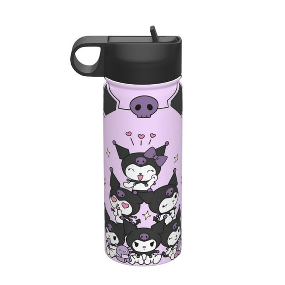 Kuromi Insulated Stainless Steel Wide Mouth Water Bottle With Flex Straw Lid For Kids Sports School And Travel 18oz Cute Thermos Reusable Leak Proof