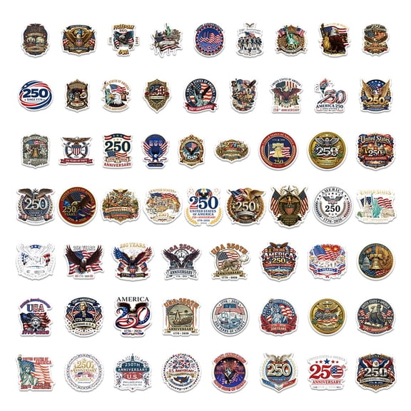 CCOCC 60Pcs 250Th Anniversary Usa Stickers,America 250 Patriotic Vinyl Decals for Water Bottle Laptop Car Phone,250Th Anniversary Stickers American Flag Design,Usa 250Th Merchandise&Party Favors