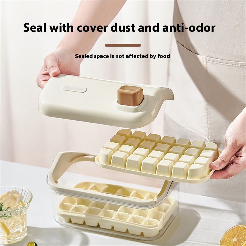 Ice Cube Tray Ice Mold Double Layer Ice Cube Maker with Lid Home One Button Ice Removal