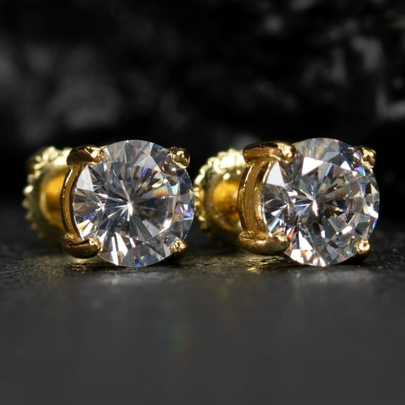Small Brilliant 925 Sterling Silver 14K Yellow Gold Plated Round Cz Hip Hop Hypoallergenic Men's Women's Circle Solitaire Screw Back Cubic Zirconia Stud Earrings