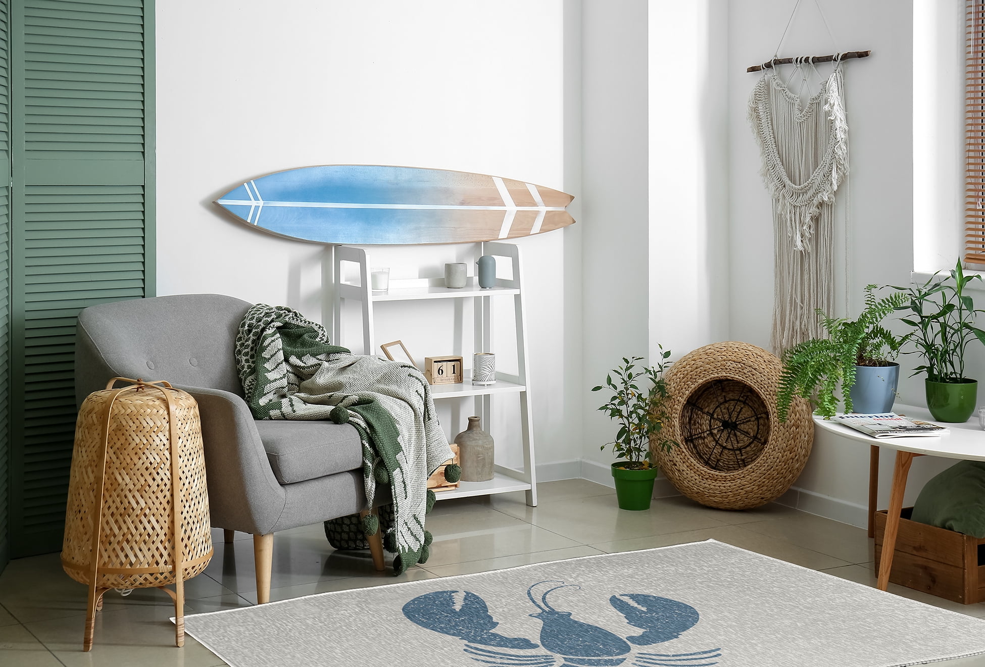 Simply Daisy 4' x 6' Lobster Nautical Chenille Rug, Dusty Smoke and White