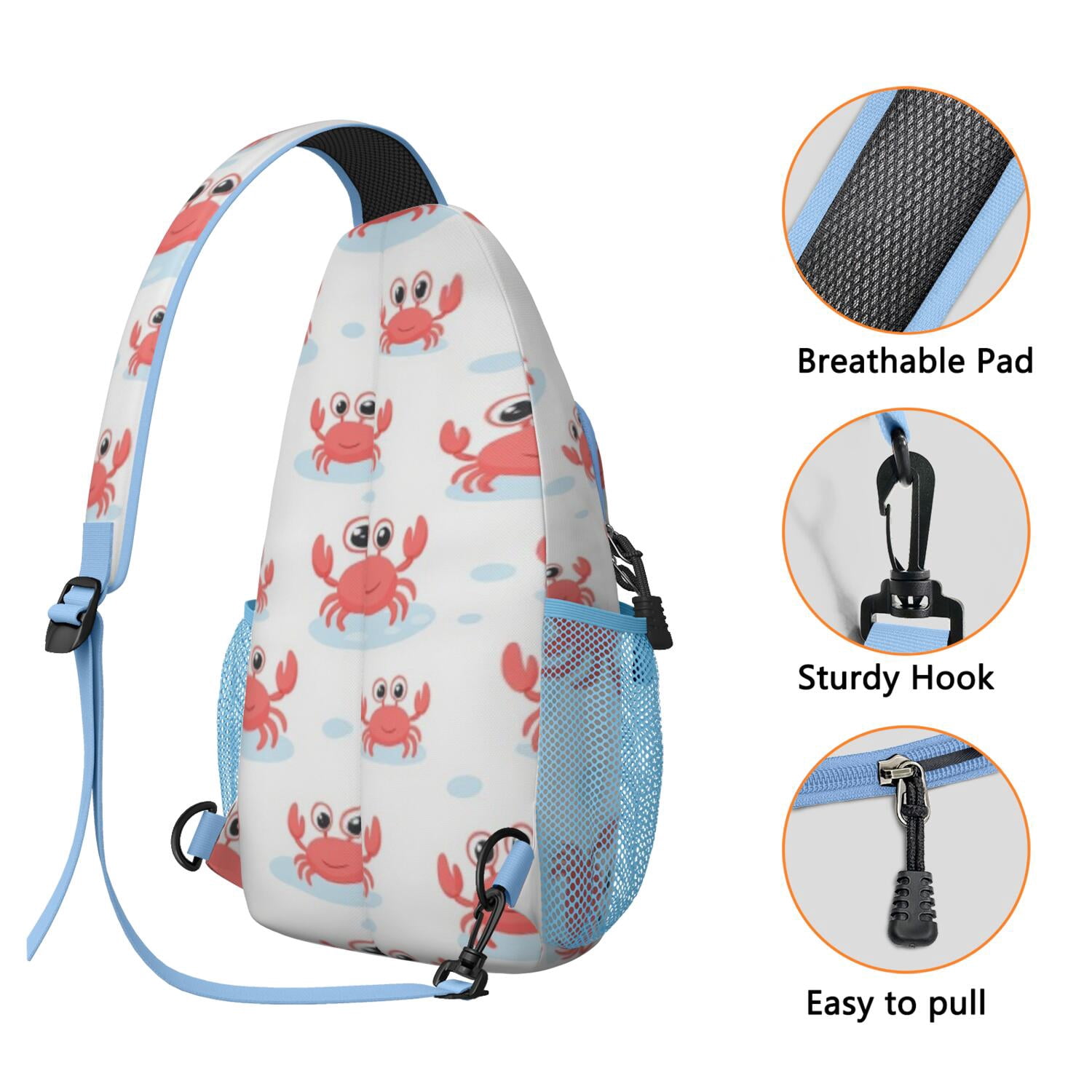 Chest Bag Crossbody Shoulder Bag Adjustable Shoulder StrapGym Cycling Travel Hiking Daypack for Hiking Dating Gym Cycling Working Marine Adorable Crab