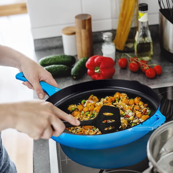 12 Inch Blue Pre-seasoned Cast Iron Frying Pan, Nonstick Skillet for Oven Safe Cooking