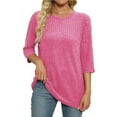 thumbnail image 3 of JURANMO Chandails à Manches 3/4 pour Femmes, Col Rond, Tricot Côtelé, Chandail-Over, Blouses Décontractées, Mode, Rose m, 3 of 6