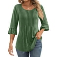 thumbnail image 2 of MeetoTime Tuniques pour Femmes Manches 3/4 Décontractées Col Rond Plissé Couleur Unie T-Shirt Pull, 2 of 6