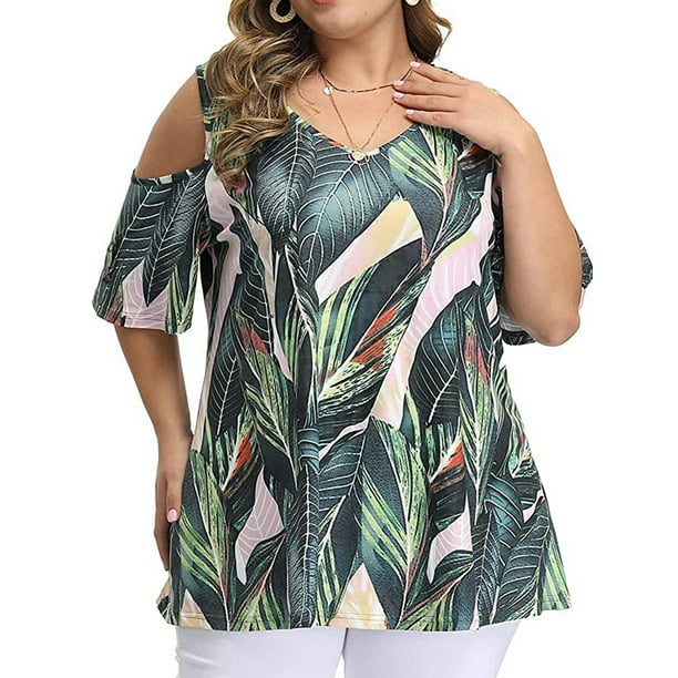 AMaVo - Avamo Women Short Sleeve Tie Dye Plus Size Summer Off Shoulder T Shirts Casual Loose Blouse Tee Floral V Tunic Tops - Walmart.com - Walmart.com