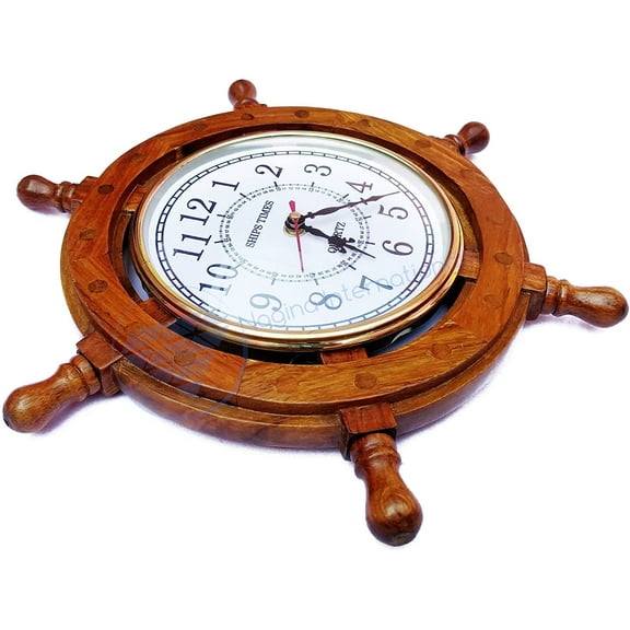 Nagina International 12" Time's Clock Nautical Pirate's Ship Wheel | Premium Craft Gift