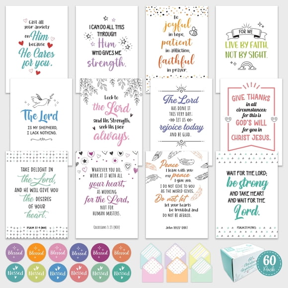 Tarjetas de felicitación cristianas con decoración, paquete de 60 unidades, 5 x 7 pulgadas, surtidas