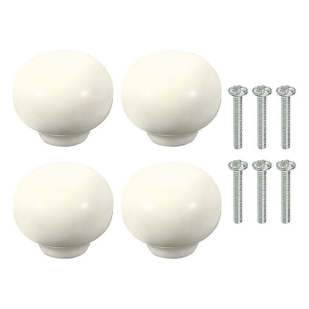 Uxcell 4 Pack Ceramic Cabinet Knobs, 1.3 Inch Round Ceramic Drawer Knob Dresser Pulls with Mounting Screws Knobs Modern Furniture Handles for Kitchen Closet Cupboard, Beige