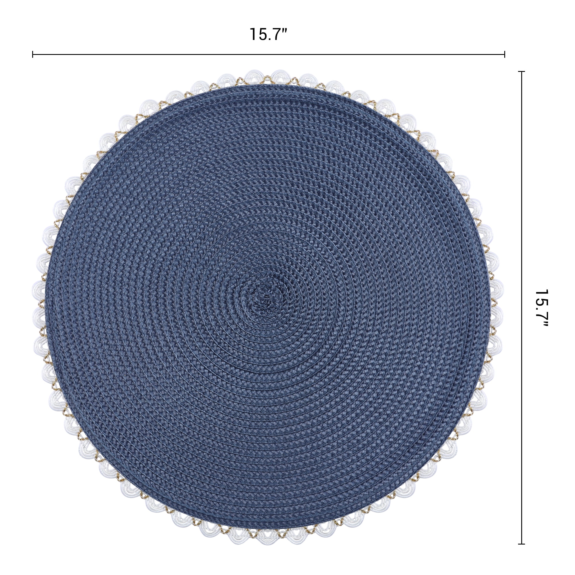 Unique Bargains Round Placemats Set of 6 Woven Table Mats Navy Blue 15.7x15.7inch