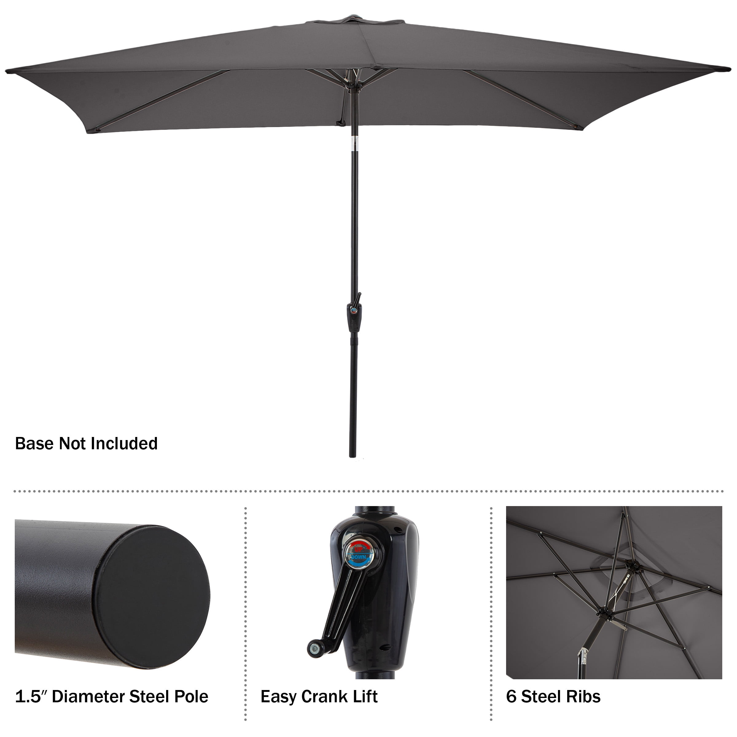Pure Garden 10’ Rectangular Patio Umbrella with Push Button Tilt, Gray