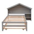 thumbnail image 3 of Twin Size Storage House Bed with Pull-Out Trundle, Pine Wood House Bed Frame with Roofed Bookcase Headboard, Indoor Bedroom Mattress Foundation for Adults Kids Teens, No Spring Box Needed, Grey, 3 of 7