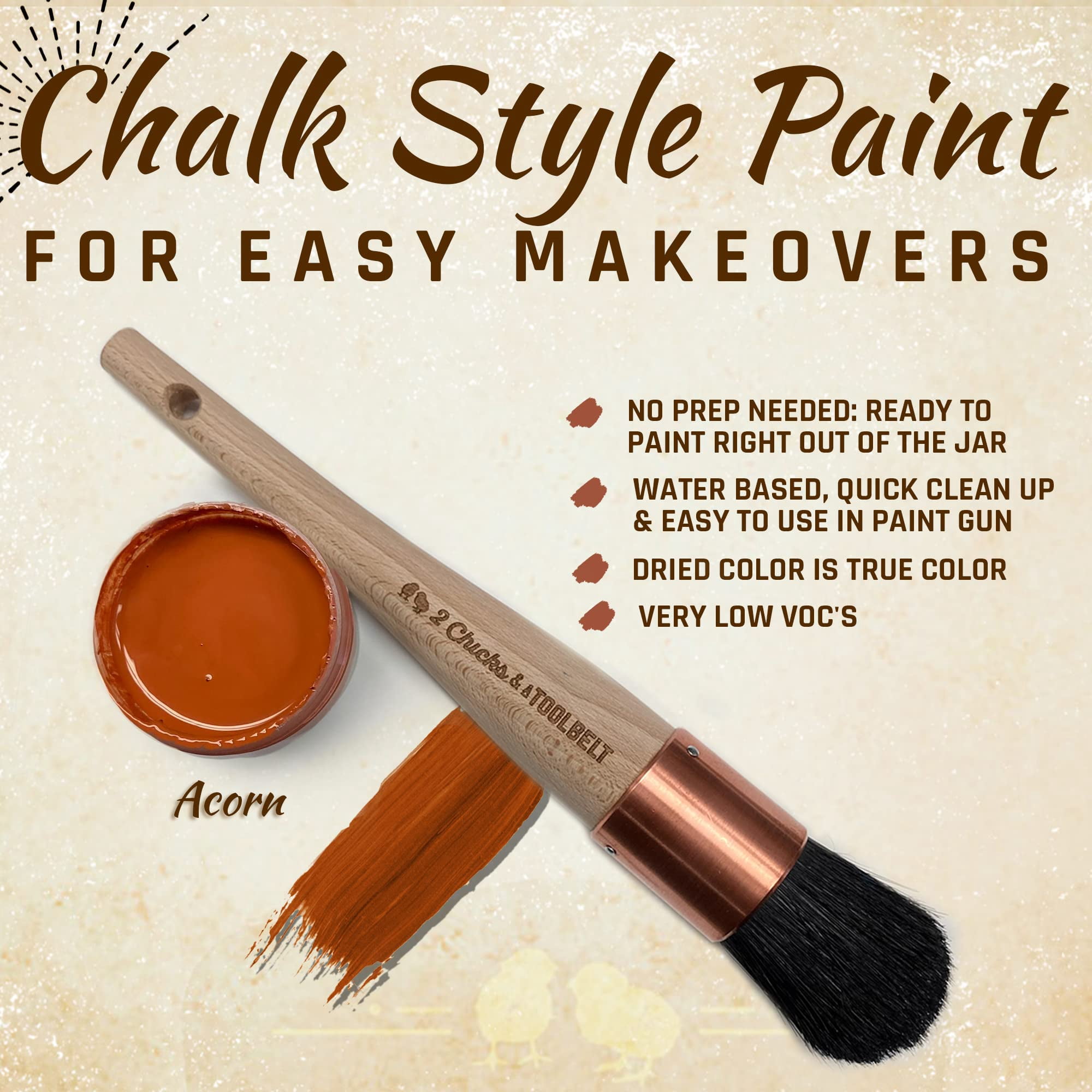 Chalky Chicks Premium Chalk Style Paint for Furniture, Home Decor & DIY Crafts – Eco Friendly – No Sanding, No Primer Needed – Multi Surface Paint – Acorn (Orange) – 16 oz – Made in the USA