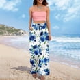 thumbnail image 6 of WTOBBY Women's Summer Boho Floral Print Wide Leg Palazzo Pants Featuring High Waist Elastic Drawstring and Pockets for Comfortable Lightweight Style ,Blue S, 6 of 7