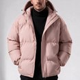 thumbnail image 2 of Men's Thick Puffer Jacket Solid Color Warm Hooded Winter Coat Stand Collar Zip Up Padded Outerwear for Daily, 2 of 7