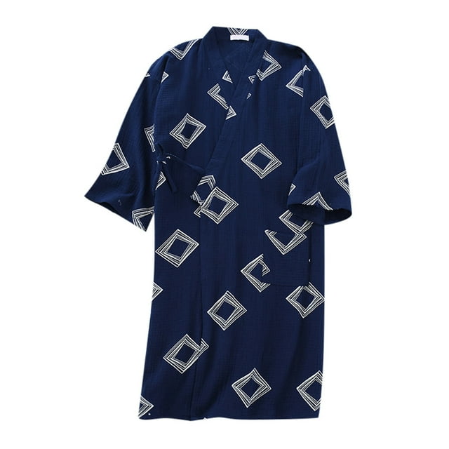 toraway Mens Pajama Sets Long Sleeve Men's Cotton Thin Double Washed Crepe Japanese Cardigan Steam Absorbent Robe Robe Robe XL