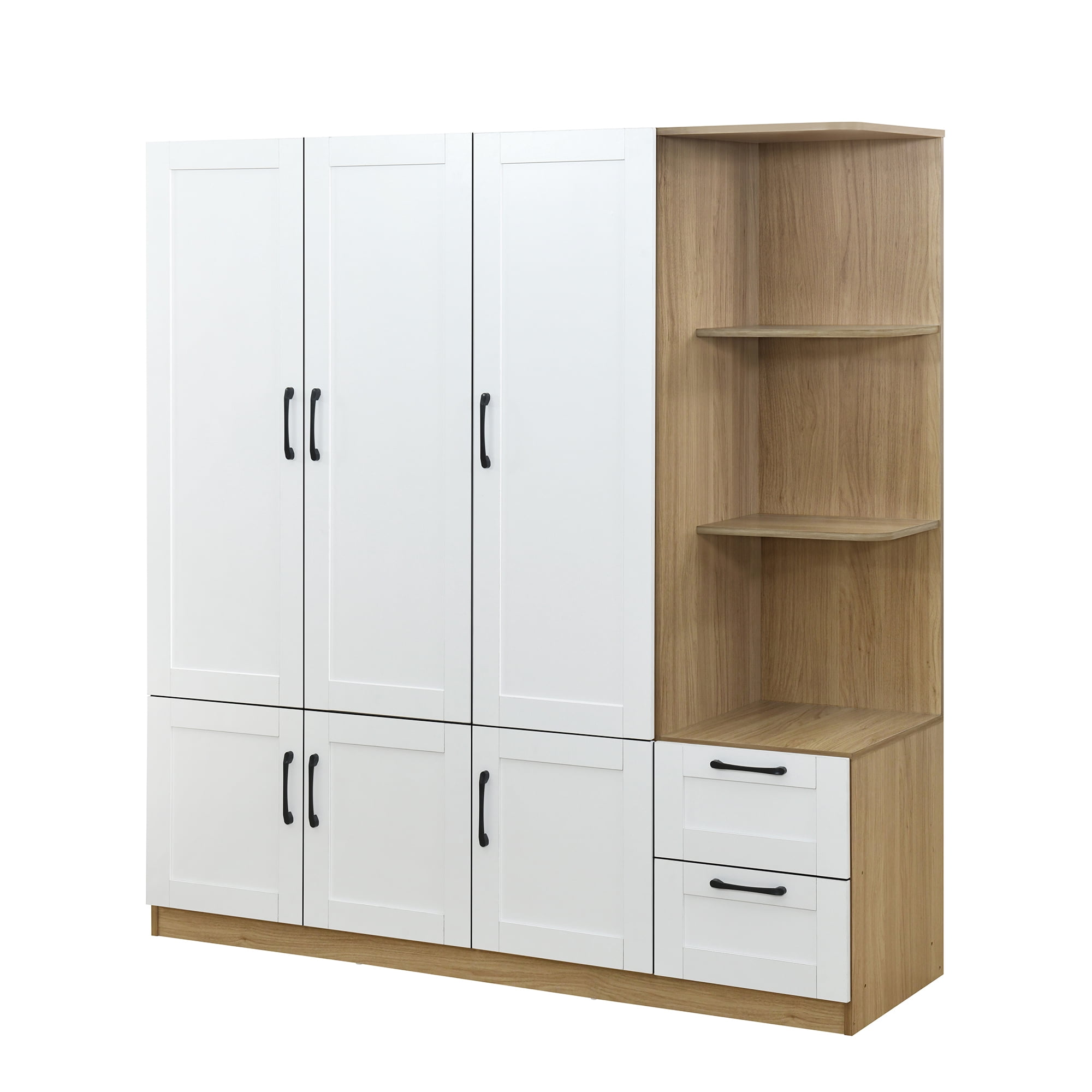 Euroco Modern Wood 3-Door Wardrobe with Drawers and Shelves for Kids Adults, White