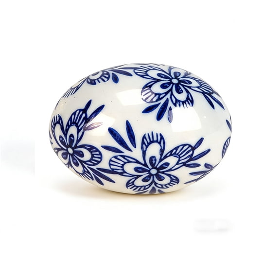 RICHMJ Handcrafted Blue and White Ceramic Egg Ornaments Easter Decorations Perfect Accents for Home or Office,Ideal Gifts for Christmas, Halloween, Easter and Housewarming(D)