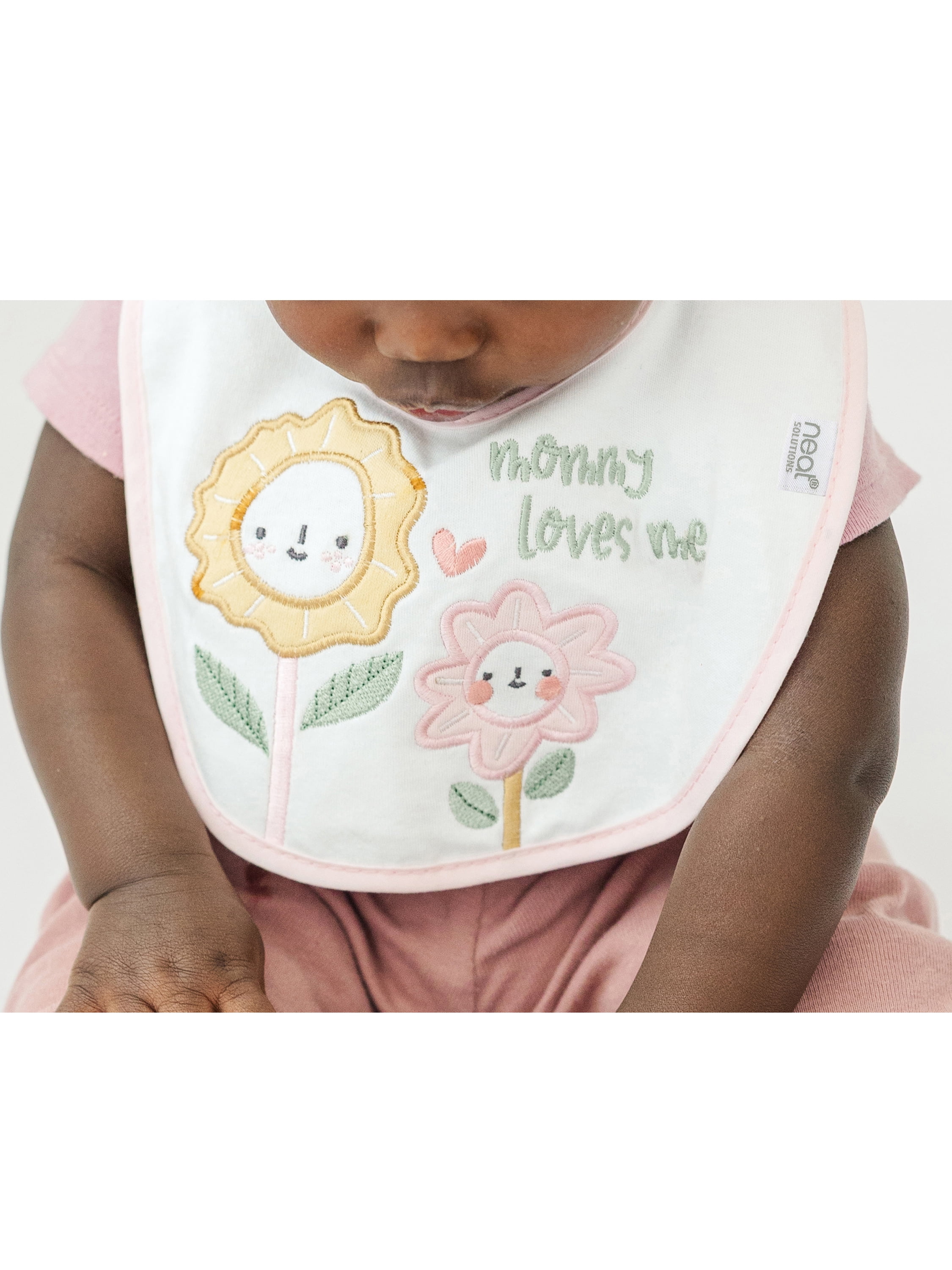 Neat Solutions 3 Pack Girl Print & Solid Infant Milk Bibs