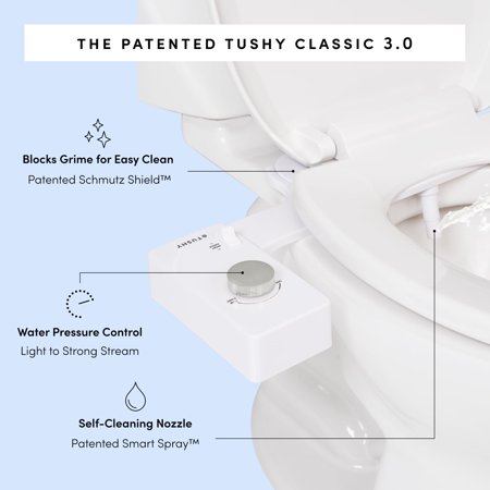 TUSHY CLASSIC 3.0 TOILET SEAT BIDET ATTACHMENT, PLATINUM KNOB WITH ADJUSTABLE ANGLE NOZZLE