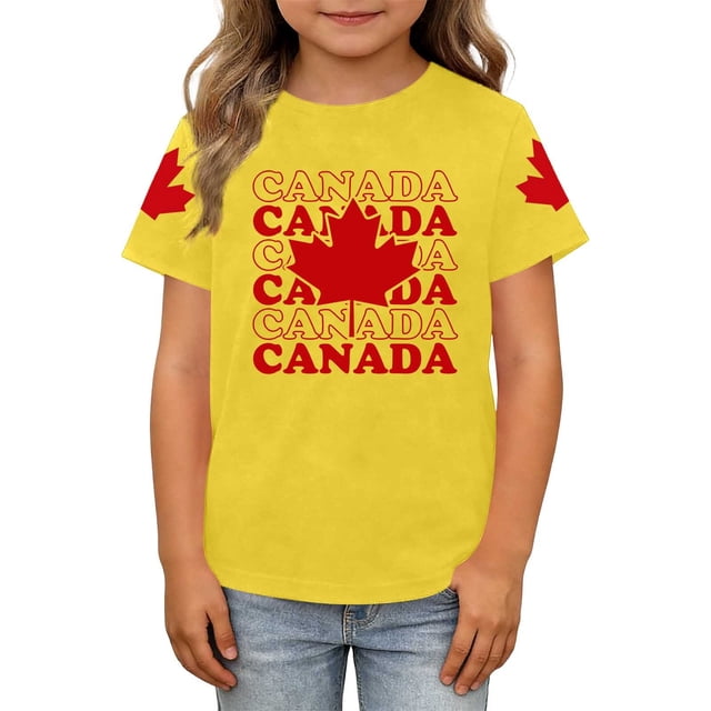 T-shirt Décontracté pour Garçons de la Fête du Canada à Imprimé de Feuille d'Érable, Col Rond, Manches Courtes, Blouse Décontractée pour Garçons de la Fête du Canada Patriotic 1st July, Tee Parfait pour la Célébration de la Fête du Canada