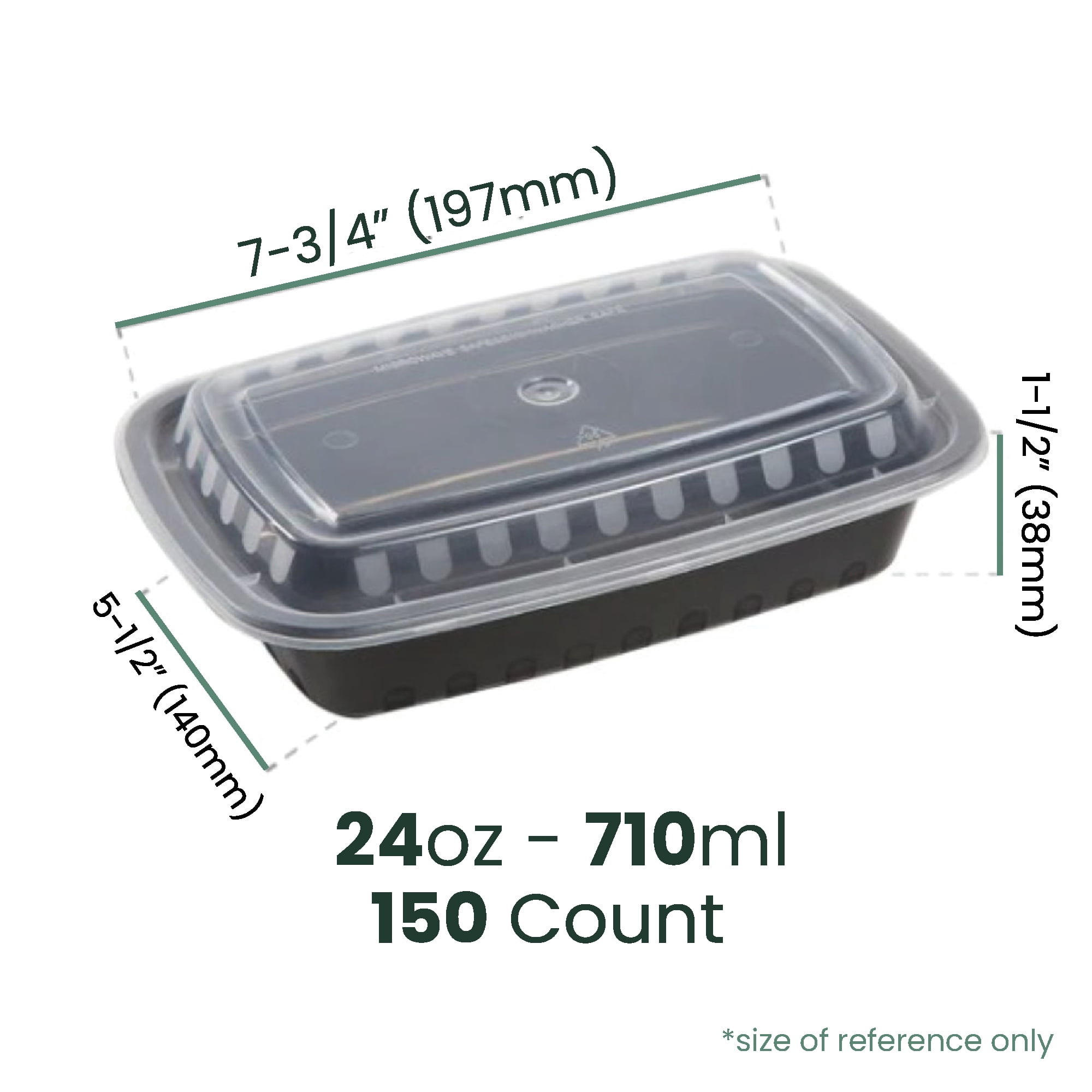 150-Count 24 oz. Black Microwave Plastic Rectangular Take Out Containers