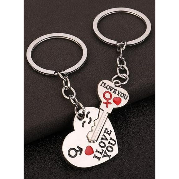 LEXSOMEO 1 Set Couple Keychain Key Rings For Couples Matching Heart Keychains For Boyfriend And Girlfriend Gift For Valentine's Day