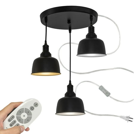

FSLiving 3-Light Swag Pendant Light with 15ft Plug-in On/Off Switch Cord Dimmable Remote Control with Stepless Dimming Black Dome Shape Ceiling Light for Kitchen Island Living Room Corrider - 1 Set
