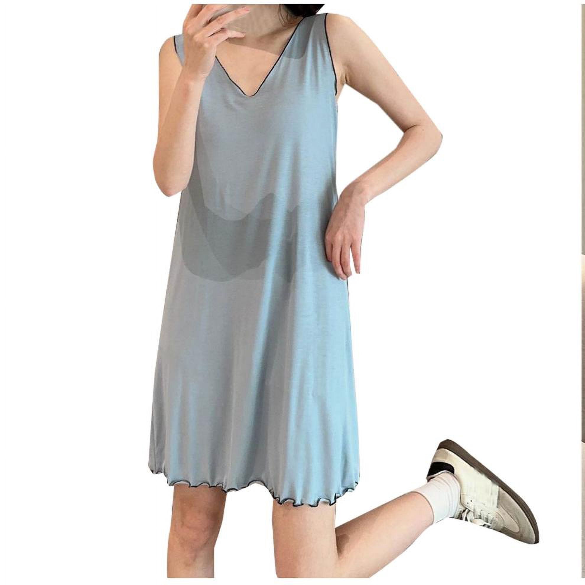 Longues Chemises De Nuit Pour Femmes Col En V Pyjamas Sans Manches Grande Taille Robe De Nuit Ample Longue (Bleu Clair, Taille : M-2TG Longues Chemises De Nuit Pour Femmes Col En V Pyjamas Sans Manches Grande Taille Robe De Nuit Ample Longue (Bleu Clair, Taille : M-2TG
