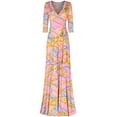 thumbnail image 1 of Bon Rosy, Women's, 3/4 Sleeve V-Neck Printed Maxi Faux Wrap Dress, Pink, M, 1 of 2