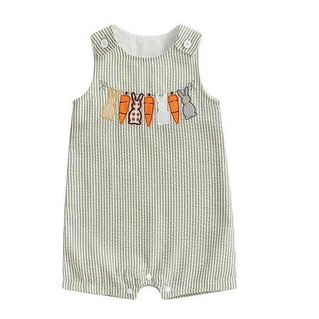 CAIVO Adorable Embroidered Bunny And Carrot Boys Romper Jumpsuit Toddler Sleeveless Stylish Kids Onesie