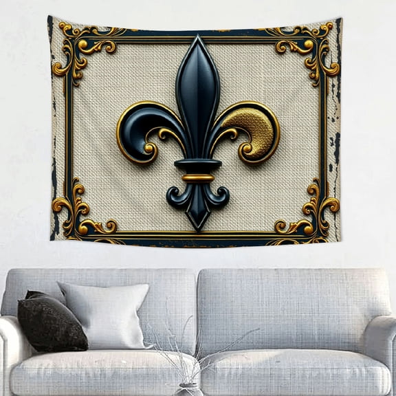 RKSupls Tapestry Wall Hanging Art, Fleur-de-Lis Ornate Frame Tapestry Decoration for Daily Bedroom, Dorm, Living Room, Apartment Hallway Home Decor