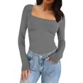 thumbnail image 2 of Tittly T Shirts for Women Basic Tees Women Long Sleeve Crop Tops For Women Slim Fit Going Out Tops Tight Tee Shirts Girl Aesthetic Clothes Tshirts Shirts Long Sleeve Shirts for Women Grey S, 2 of 4