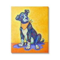 Stupell Industries Blue & Yellow Abstract Dog Animals & Insects Painting Gallery Wrapped Canvas Print Wall Art, 30 x 40