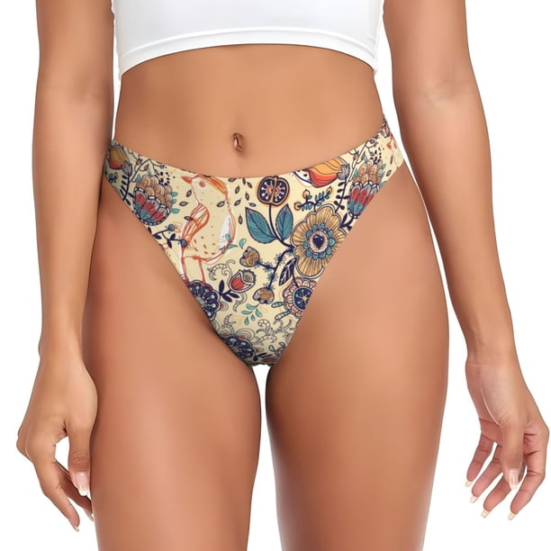 Fotbe Floral With Birds Tanga Sin Costuras para Mujer con Estampado – Panties Invisibles, Transpirables y Cómodos para Uso Diario-Medium