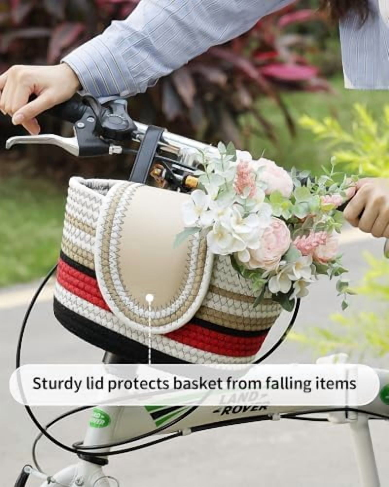 Handmade Bike Basket Front, Woven Bicycle Baskets for Adult Bikes, Rustic Detachable Handlebar Basket with Lid, Adjustable Leather Straps