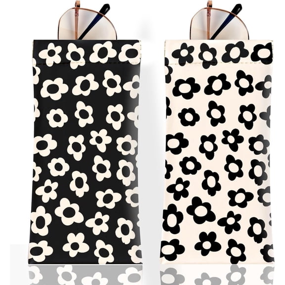 2 count Sunglass Eyeglass Glasses Case Soft PU Leather with Cleaning Cloth Cute Glasses Pouch Bag for Men Women Girs