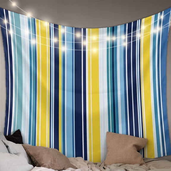 Blue Stripe Large Tapestry for Bedroom Wall Hanging Tapestry, Yellow Colorful Striped Modern Abstract Ceiling Backdrop Tapestries Poster Blanket Wall Decor for Teens Room Living Room Dorm 86" x 104"
