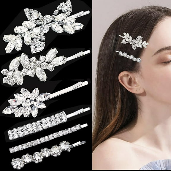 6 Pieces Shiny Rhinestone Bridal Hair Clip, Delicate Leaf Wedding Hairpin Bride Crystal Hair Pins, Bridal Hairpins, Hair Accessories for Women Girls