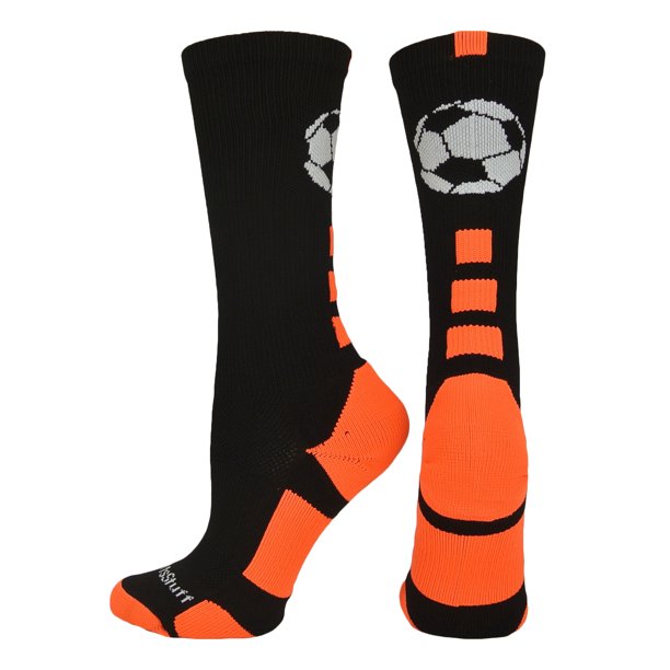 Soccer Ball Crew Socks (Black/Neon Orange, Small) Black/Neon Orange
