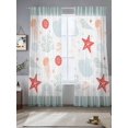 thumbnail image 2 of Ocean Striped Sheer Curtains 84 Inch Long 2 Panels, Green Starfish Shell Jellyfish Coral Conch Light Filtering Rod Pocket Curtains, Sheer Voile Drapes for Living Room Bedroom, 52"x84", 2 of 8