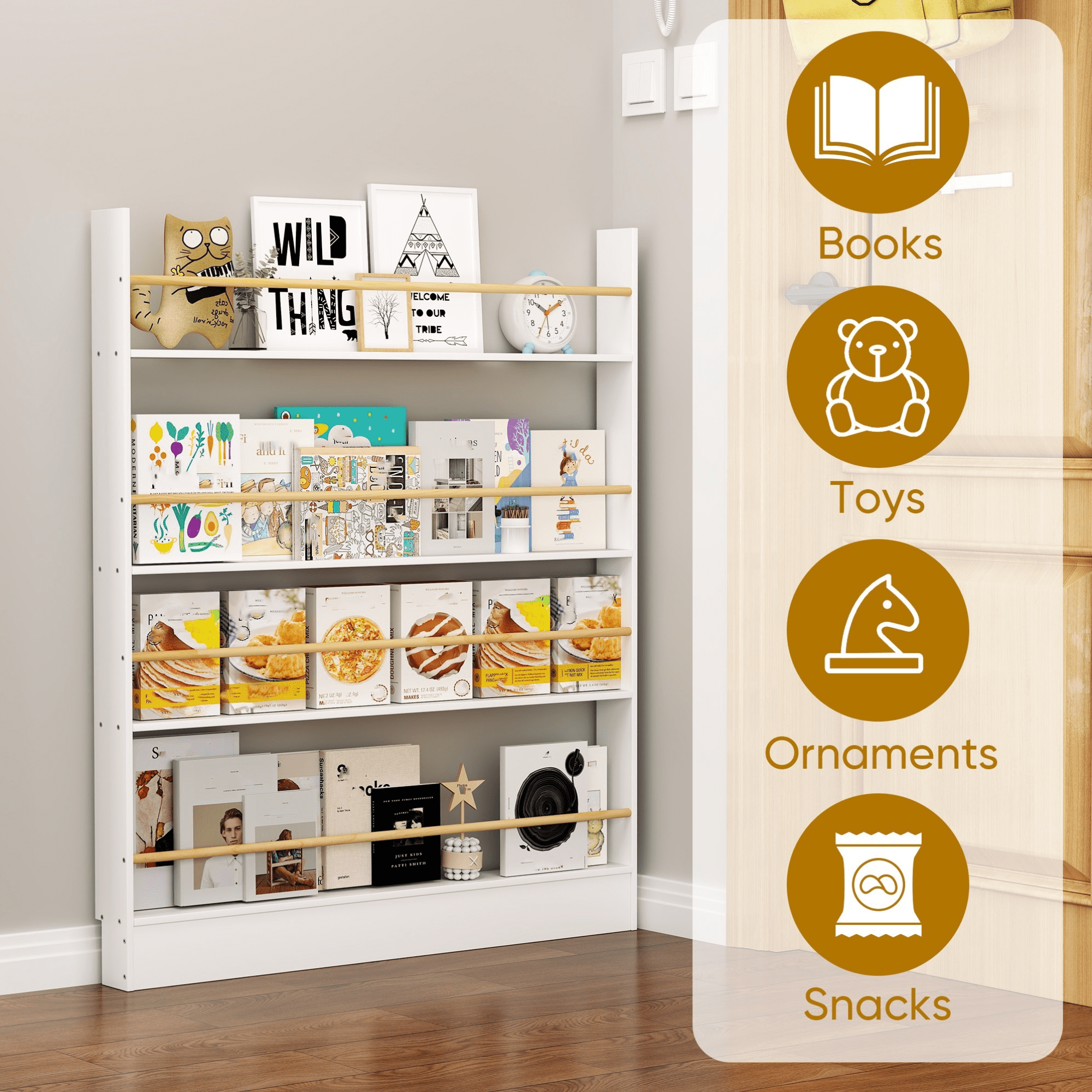 VGBYUJ Behind Doors Bookshelf, 47.4"H x 39.4"W Tier Wall Mount Boookcases, Behind the Door Storage Organizer for Narrow Space, Solid Wood, White