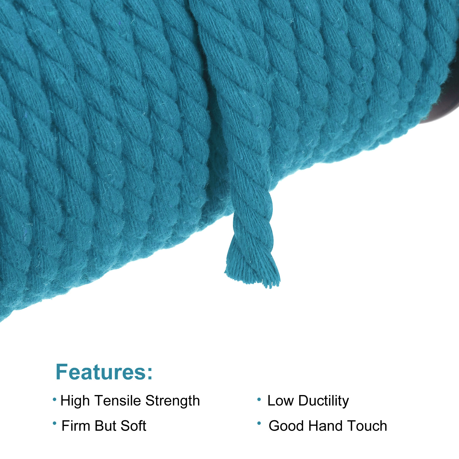 Cotton Rope 3 Strand Twisted Braided Rope Cord, Lake Blue 40m/47 Yard 8mm Dia for Wall Hanging, Plant Hanger