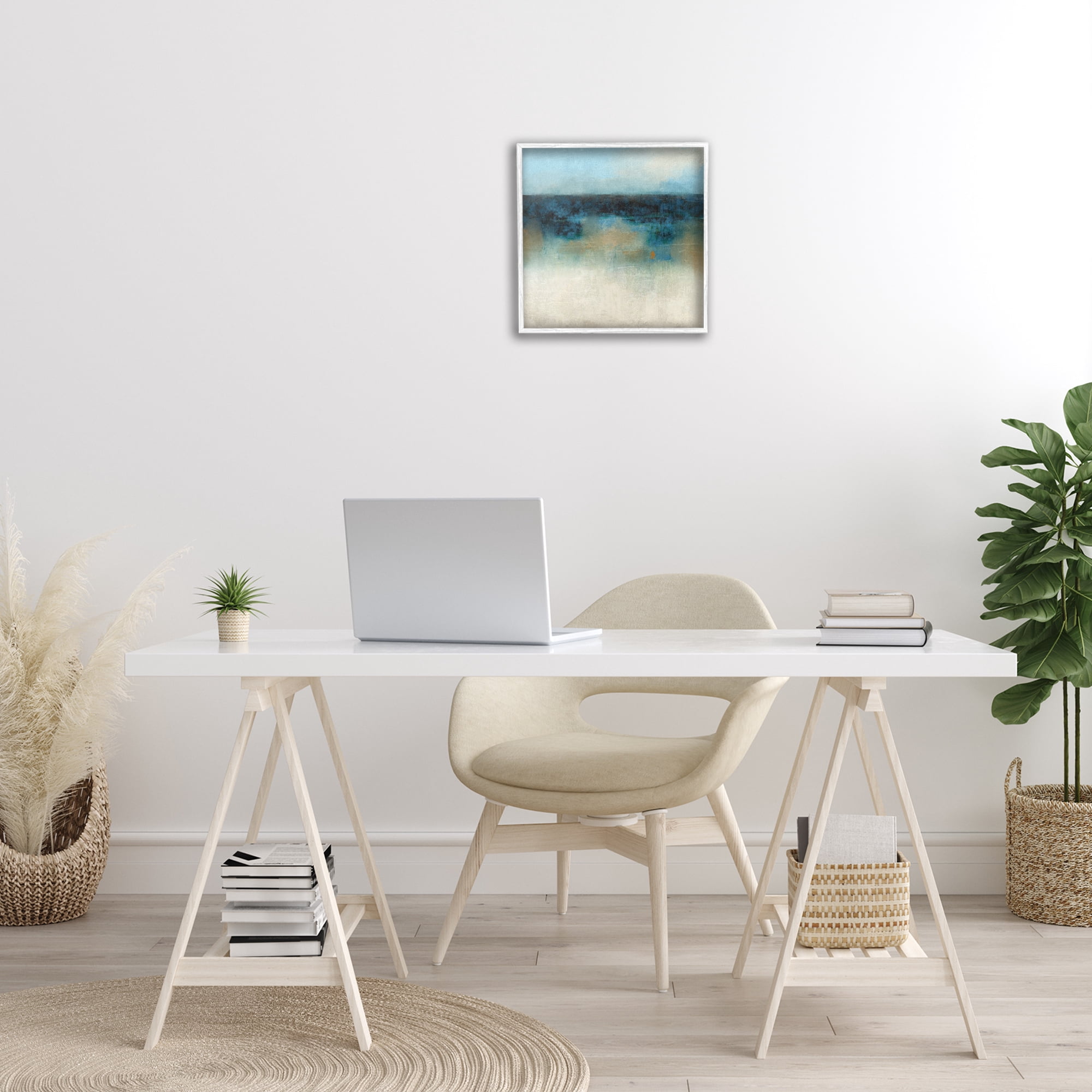 Stupell Industries Foggy Ocean Beach Scene Coastal Painting White Framed Art Print Wall Art, 17 x 17