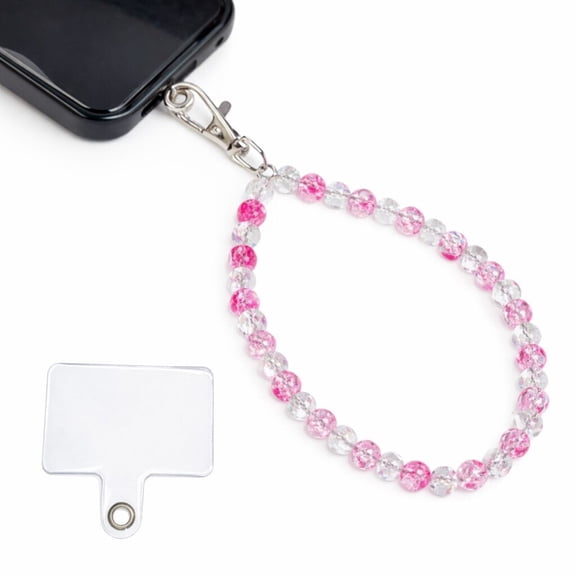 Pink Crystal Beaded Phone Wrist Strap with Secure Metal Clasp, Stylish Hand Strap Accessory for Smartphones and Small Items