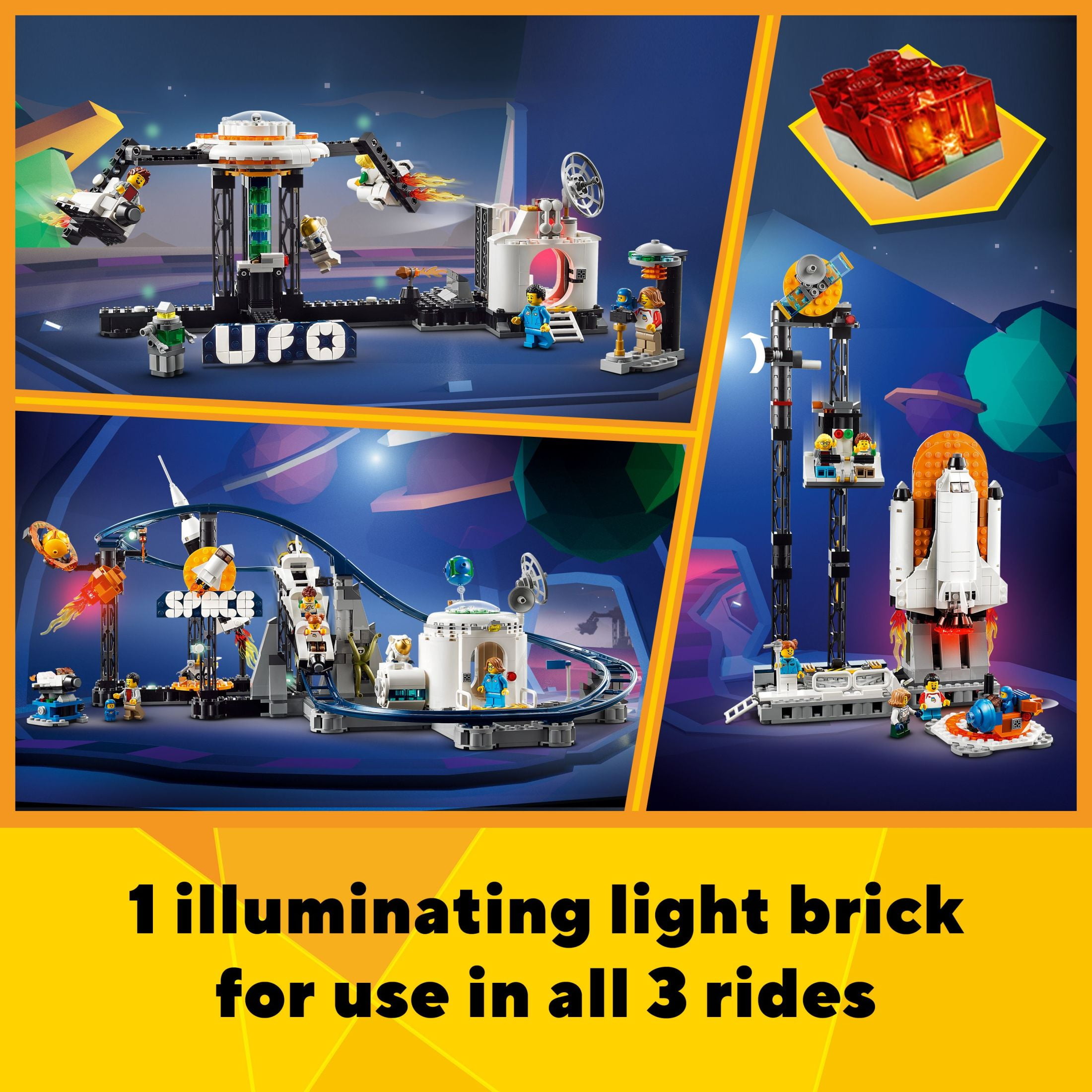 LEGO Creator 3 in 1 Space Roller Coaster, Rebuildable Amusement Park, Build  as a Winding Roller Coaster or Drop Tower or Spinning Carousel, with 5  Minifigures, Building Toy Set for Kids Ages 9+, 31142 