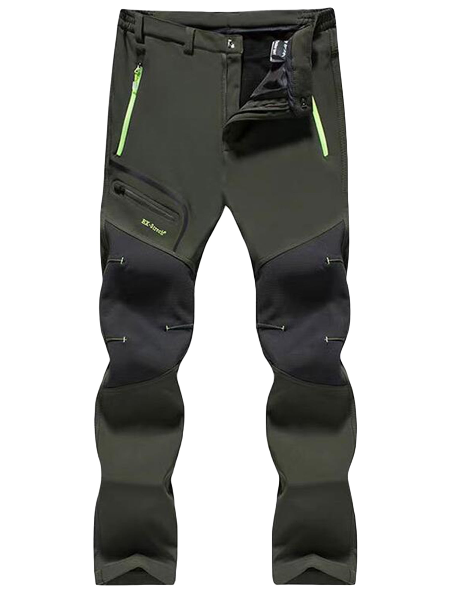 Xingqing Men's Skiing Pants Fleece Lined Camping Reinforced Knees Outdoor Hiking Climbing Pants Winter Pants Green S, Size: Small