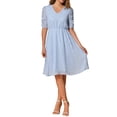 thumbnail image 2 of Vestido de mujer estilo CHIC INSPIRE, chiffon con estrellas metálicas, mangas fruncidas, escote en V, corte A, tamaño M azul, 2 of 6