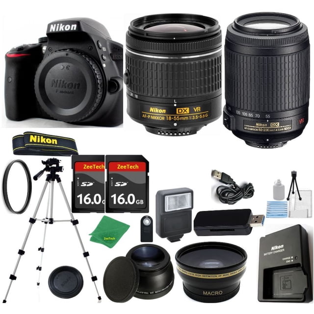 Cámara Réflex NIKON D3300 DX - Versión Int. + Lente AF-P 18-55 Mm + VR 55-200 Mm + KIT Inicio + Trípode + 2 Tarj. SD 16 Gb + Lector + Estuche + Gran Angular + TELE + FLASH